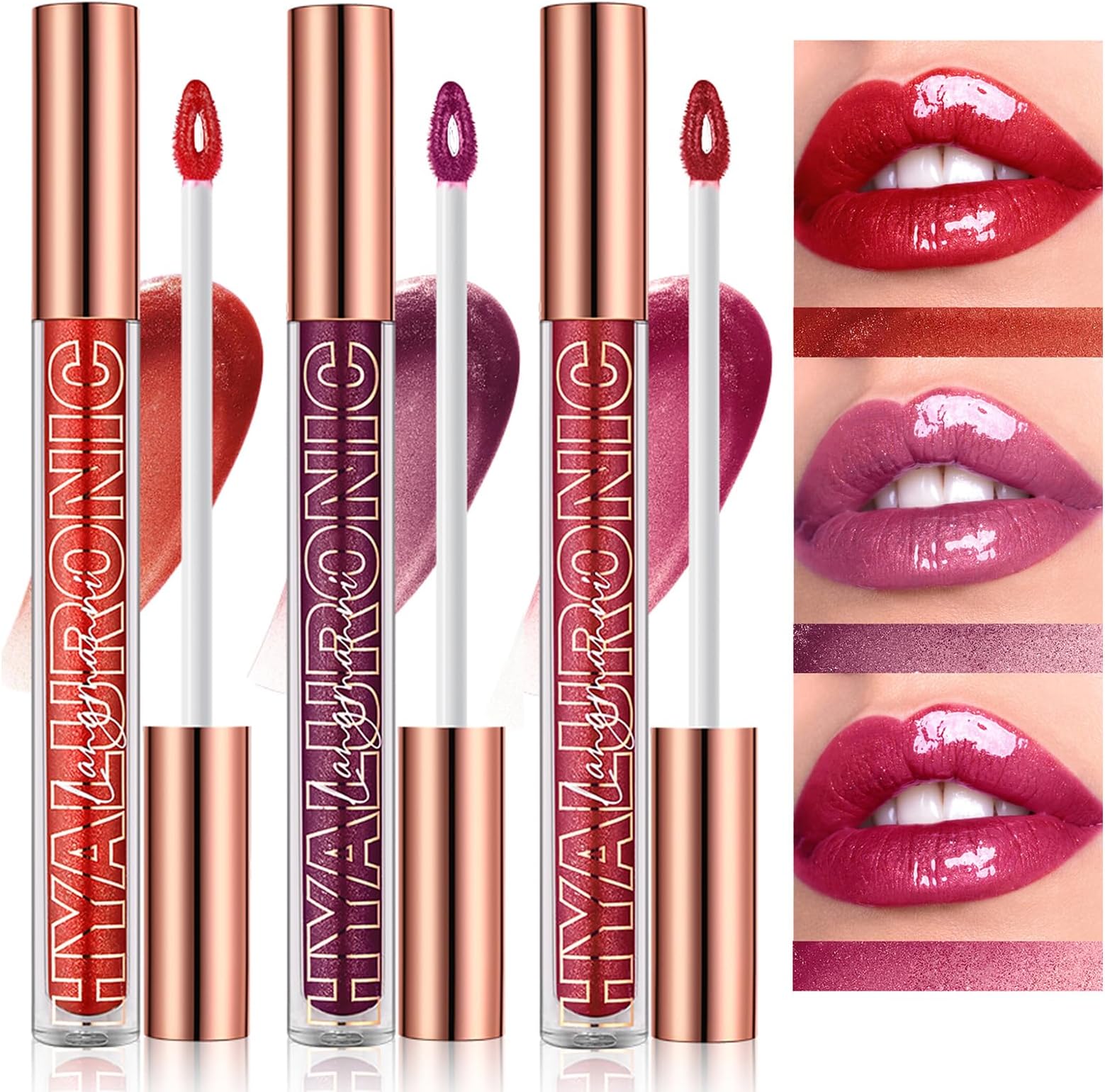 3Pcs Hyaluronic Acid Lip Gloss Set,Hydrate & High Shine Clear Looking Lips,Smooth Texture And Long Lasting Lip moisturizing,Brightening 0.1oz/pc (#6+#7+#8)