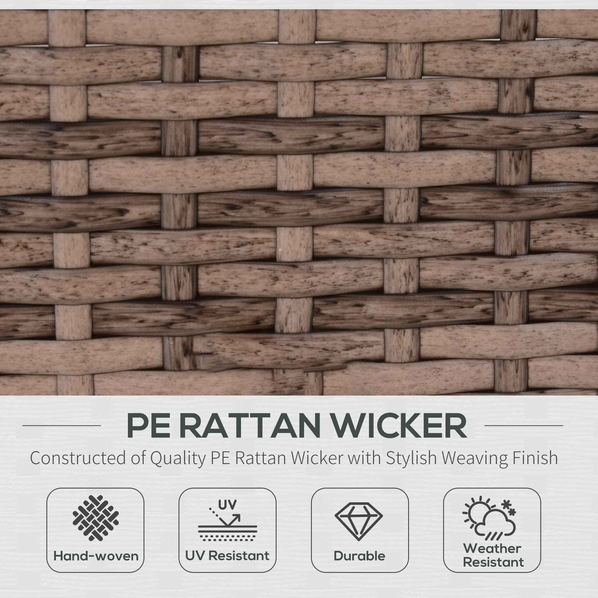 Juego de muebles de patio de 7 piezas, juego de conversación de mimbre para exteriores, juego de sofá modular de ratán PE para todo tipo de clima, con cojines y mesa de madera sintética, 3