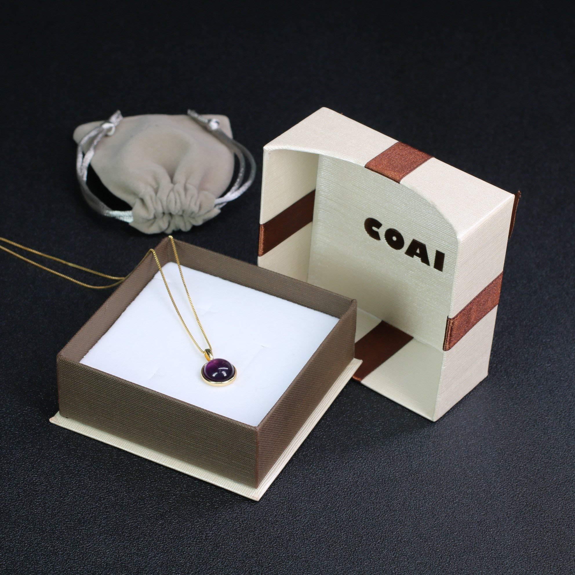 COAI® Collar con Colgante de Piedra Natural Beneficiosa Redonda Plata Baño de Oro