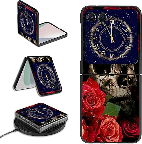 Rossy Funda para Motorola Razr Plus 2023 para Moto Razr+ 2023 con patrón de calavera de rosa roja para mujeres y hombres, ultra delgada, ligera, de