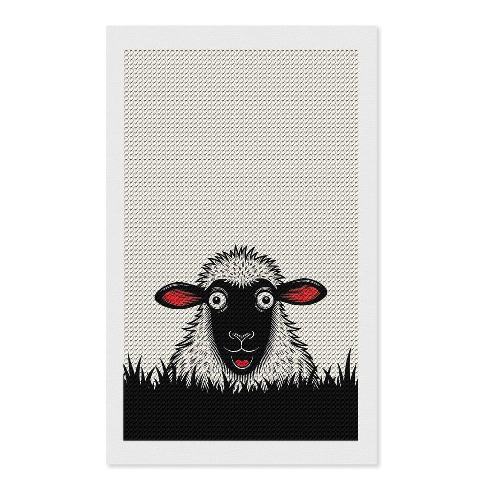 Junmoney Funny Sheep Peeking Over Grass Diamond Painting Canvas Set 12"x20", Full Kit Included, Calming Craft to Unwind, Farmhouse Decor, Christmas Gift