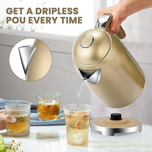 Miniatura 6 de SUSTEAS Hervidor eléctrico  Hervidor de té eléctrico de 57 onzas, hervidor de agua caliente de acero inoxidable de calentamiento rápido de 1500 W,