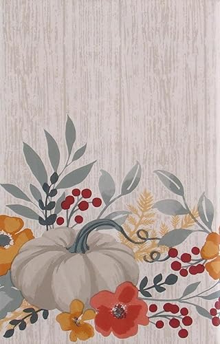 Miniatura 2 de Mantel trasero de franela de vinilo de madera desgastada con diseño de calabazas grises en medio del follaje otoñal (52 x 70 pulgadas, oblongo)