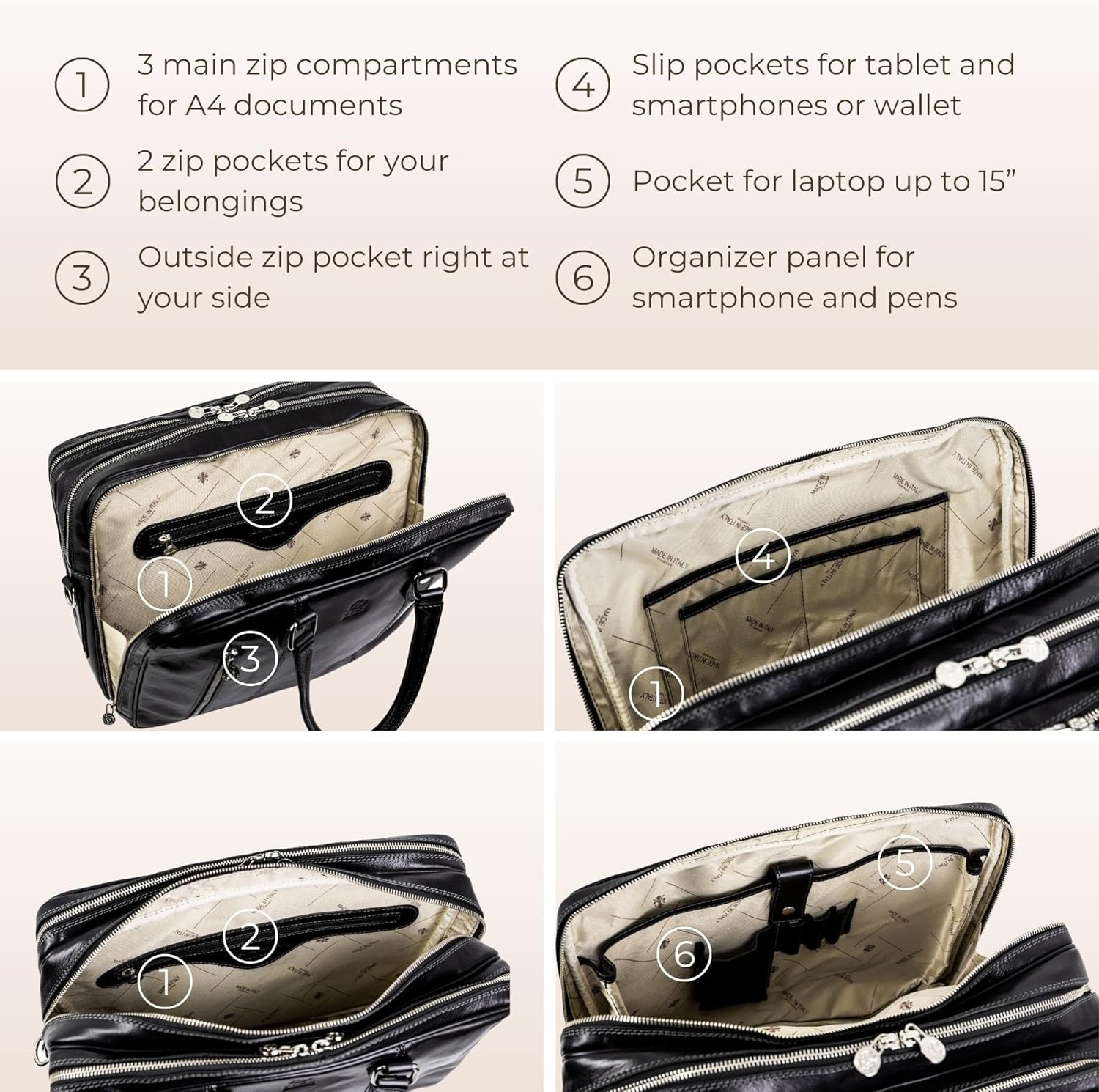 Time Resistance Leather Laptop Briefcase - Full Grain Leather Computer Bag for Men and Women | Leather, Full Grain Leather - Image 5