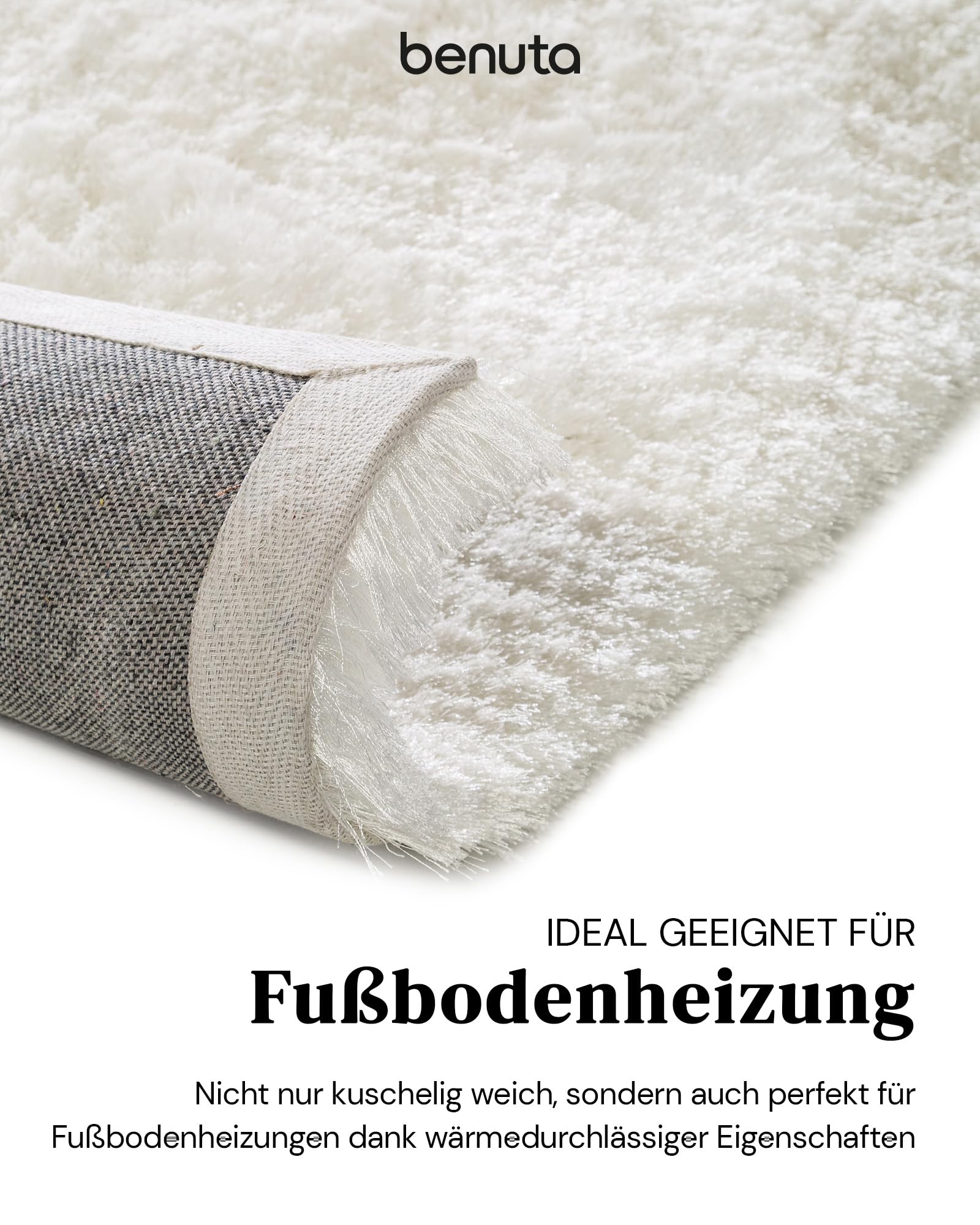 benuta Nest Hochflorteppich Whisper - Weiß 120x170 cm - Kuschelig Weicher Teppich für Schlaf- und Wohnzimmer - Pflegeleicht - Fußbodenheizung Geeignet