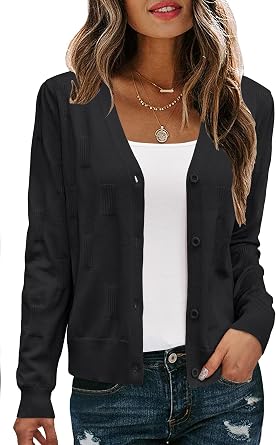 Arach&Cloz Womens Soft Cropped Cardigan Casual Lightweight Shrug Sweater Tops