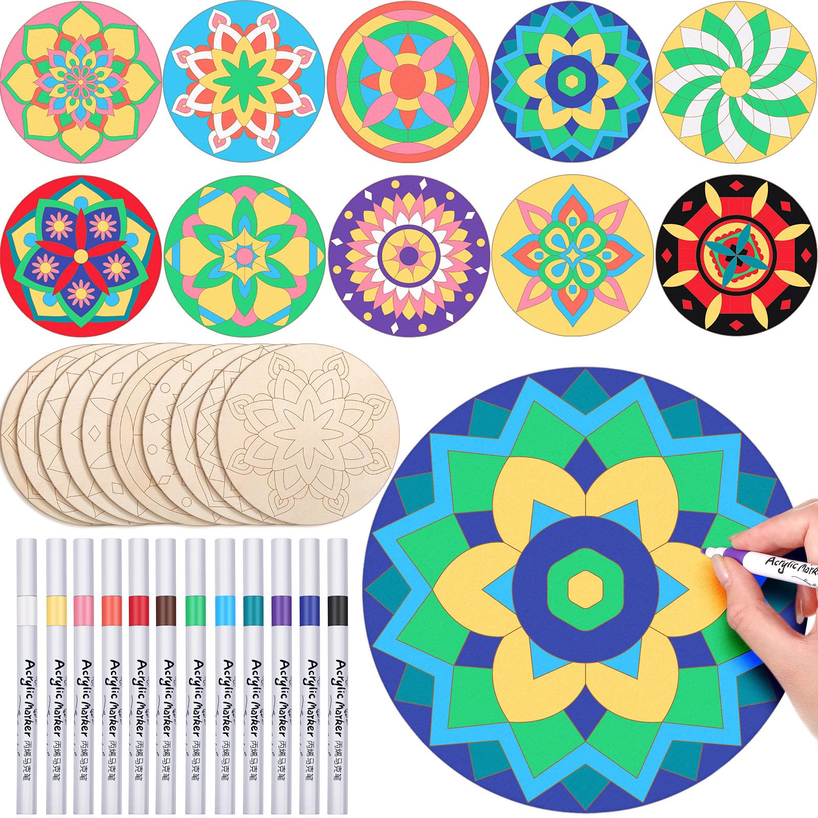Amazon.com: Vercraft 22 Pack DIY Wooden Mandala Art Set Diwali