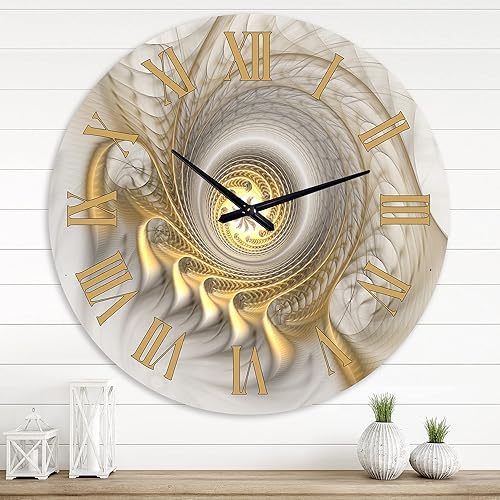 Miniatura 1 de Reloj de pared moderno 'Fractal brillante con curvas recursivas' reloj de pared grande para decoración de cocina, dorado, 29 x 29 pulgadas