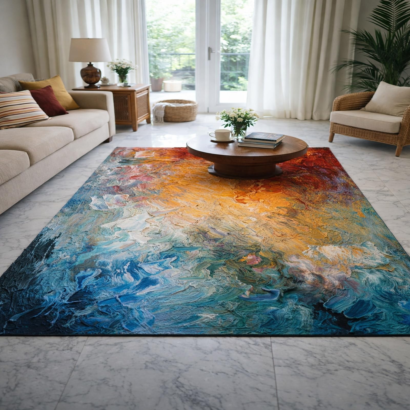 Tapis salon 200 x 280 cm multicolore grand format pour décoration chambre et salle de séjour
