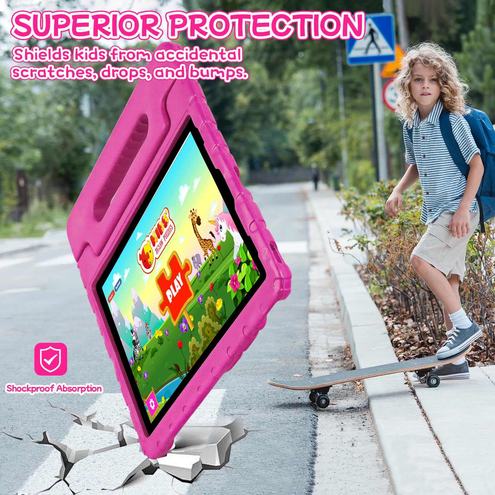 Étui pour enfants pour iPad Pro 12,9", super protection pour iPad Pro 12,9", 6e, 5e, 4ème, 3ème avec porte-crayon et poignée de support pour iPad Pro 12.9 2022 2021 2020 2018 rose rouge