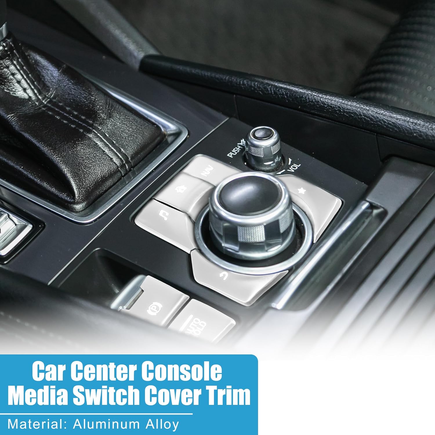 Car Center Console Gear Panel Multi-Media Handbrake Switch Cover Trim for Mazda CX-5 2017-2020 Silver Tone (Set of 7)