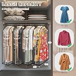 4 Pack 40" All Clear Garment Bags, 10" Gusseted Bags for Hanging Clothes Storage, Upgraded Large Capacity Garment Rack Cover for Shirts, Coats, Dresses, Suit