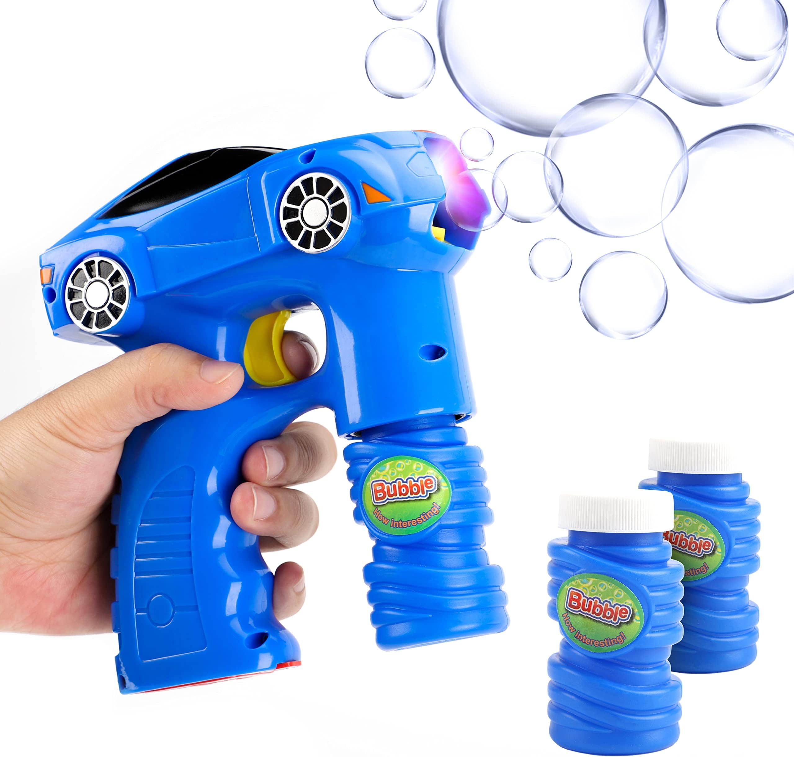 The Moon Brand Raptor Bubble Gun for Kids – Cool Bubble Maker Car Toy – Blowing Bubble Machine Kids Toys with Light, Music & Bubble Liquid for Gun – Children Birthday Gifts & Party Favors - Blue
