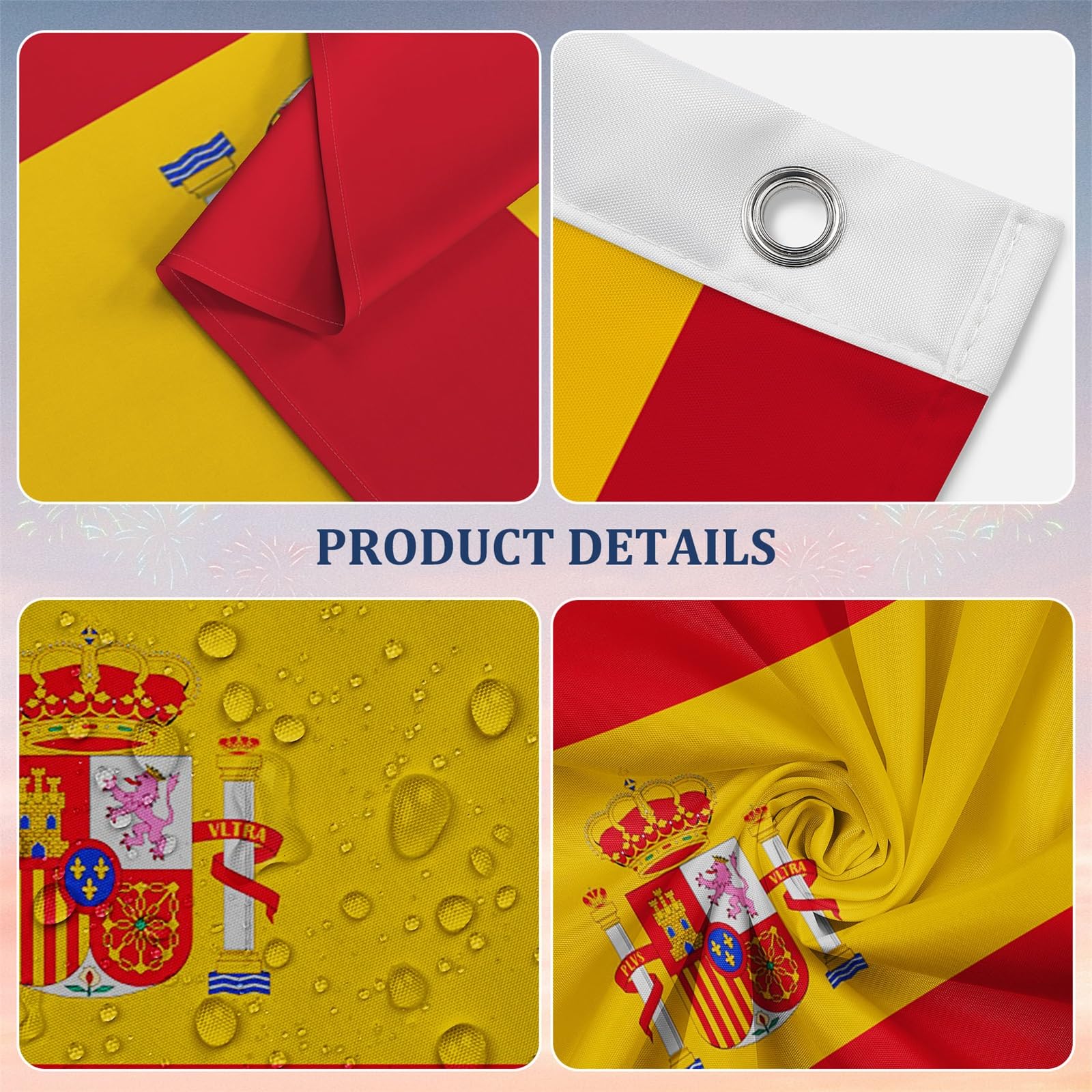Aoihrraan Bandera Española 180x300cm Doble Cara Brillante Celebración Al Aire Libre De España Agotada En Una Bandera Decorada Con 8 Anillos Fuertes En El Porche