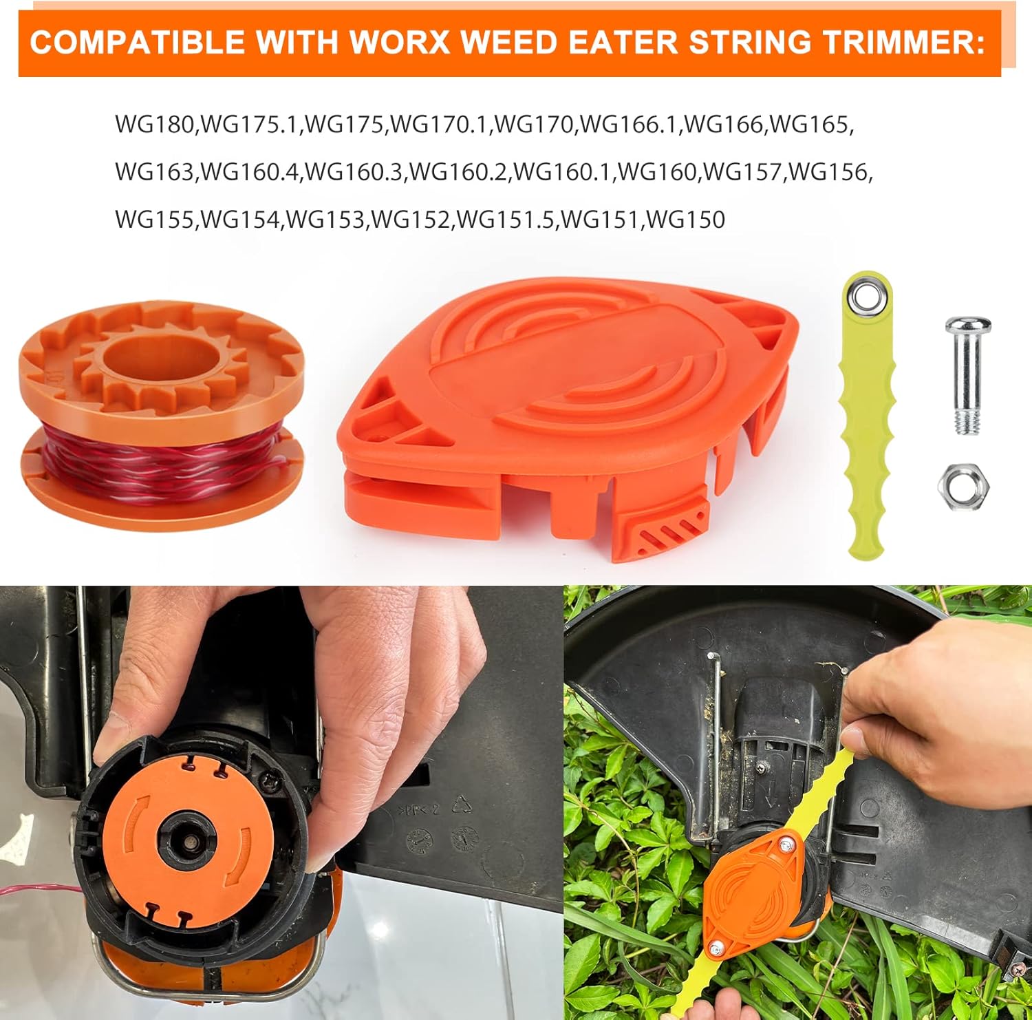 WA0010 WA0004 Trimmer Head Blade+Spool Line 10ft 0.065" Compatible with Worx WG180,WG175,WG170,WG163,WG156,WG155,WG154,WG153,WG152,WG151.5,WG151,WG150 Line String Trimmer (31 Pack)