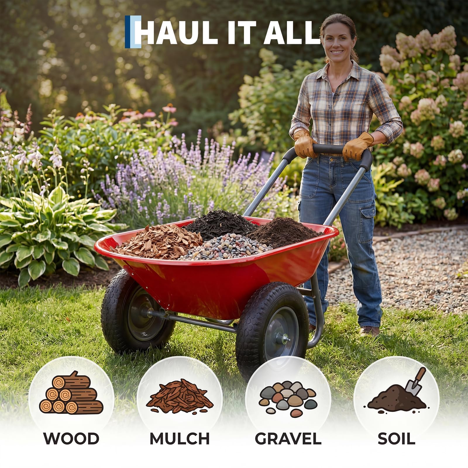2-Rad Schubkarre, Gartenschubkarre 272 kg, Schiebkarre | Gartenkarre Stabil Stahlrahmen Kunststoff-Mulde 272 Kg für Garten, BAU und Stall