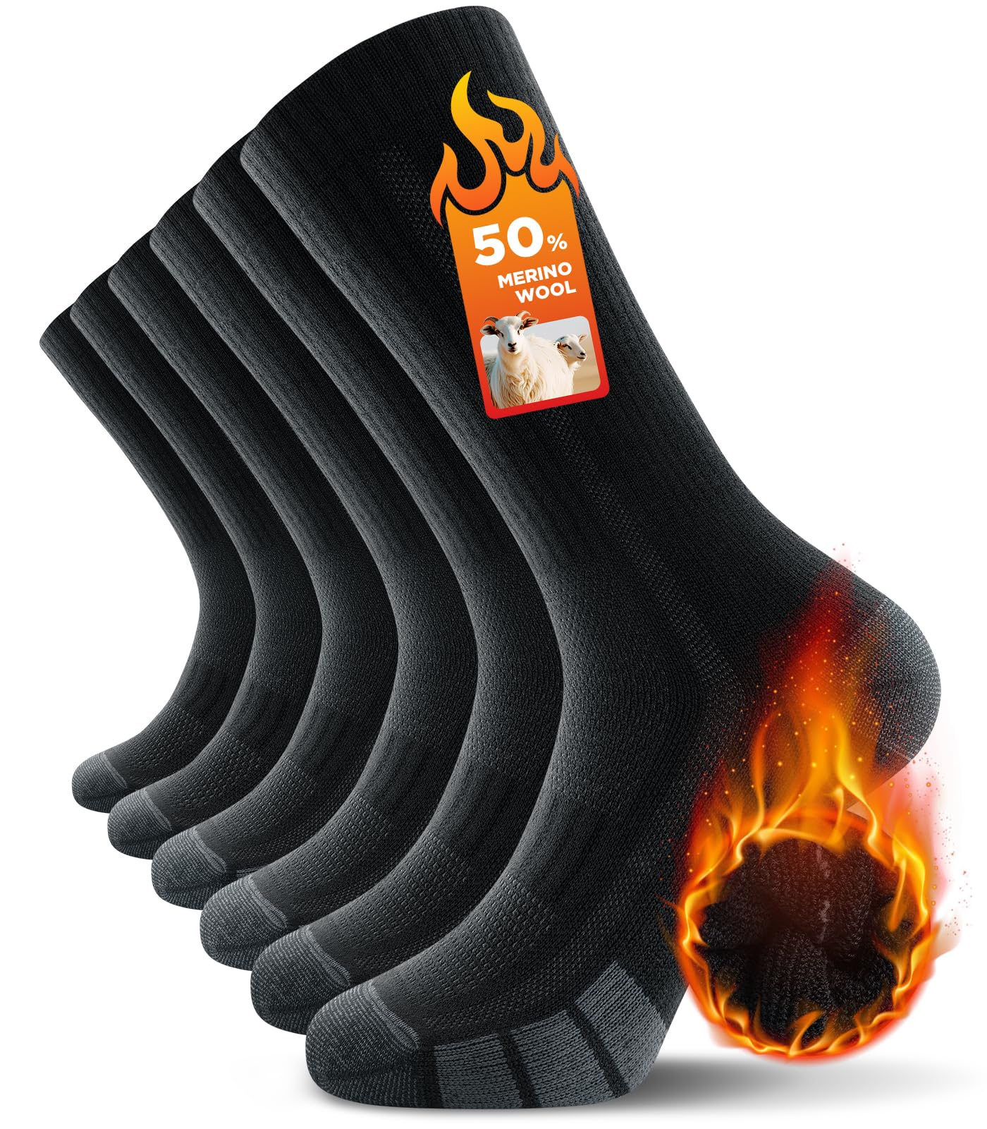 TANSTCMerino Wool Thermal Socks for Men & Women – Warm Thick Cushioned Crew Hiking, Walking, Running & Work Socks, 3 Pairs OEKO-TEX CertifiedOEKO-TEX STANDARD 100