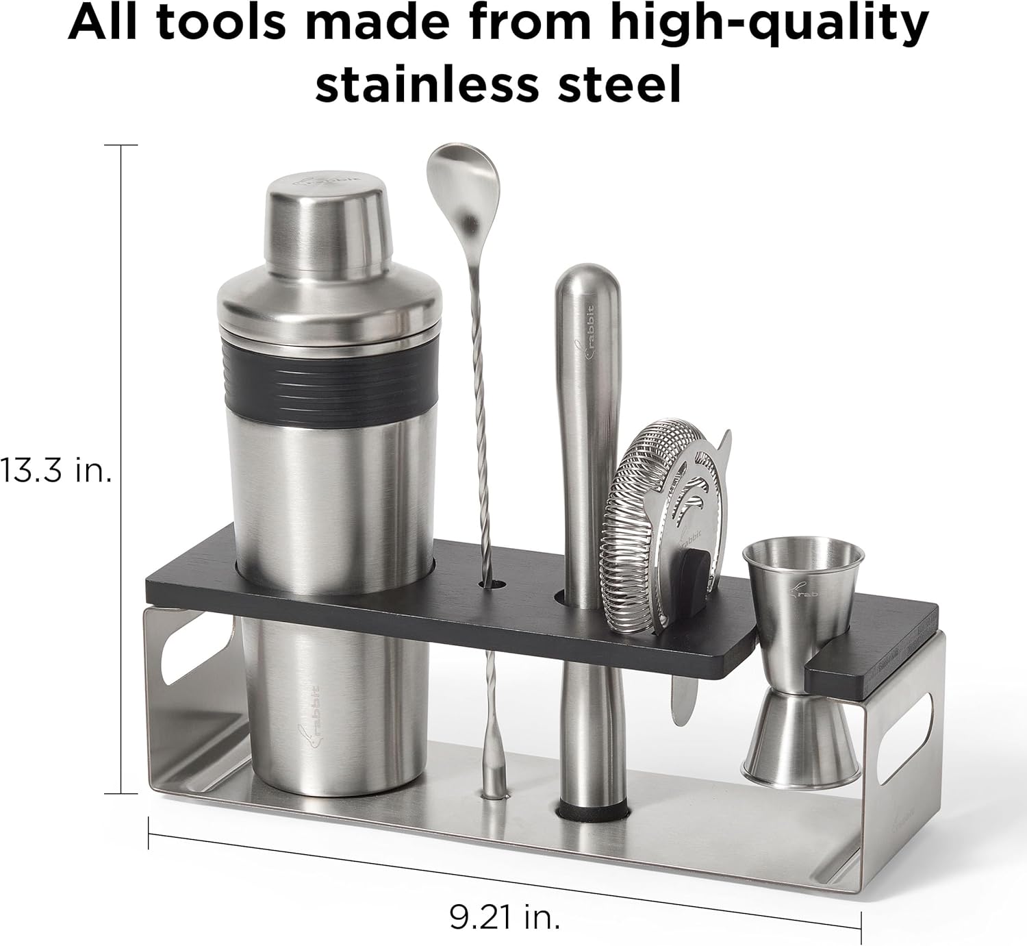 Rabbit Classic Bar Tool Set – 6-Piece Stainless Steel Cocktail Shaker & Barware Kit with Stand – Premium Home Bar Tools for Shaken or Stirred Cocktails