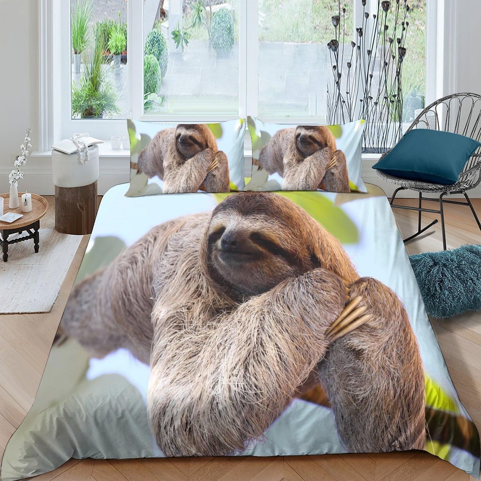 Ctjqhvkz Style-9 3D Printed Sloth Jungle Fitted Sheet Microfiber Soft Anti-Slip Animal Mattress Cover Bedroom Dorm Protector Decor Single（135X200cm）