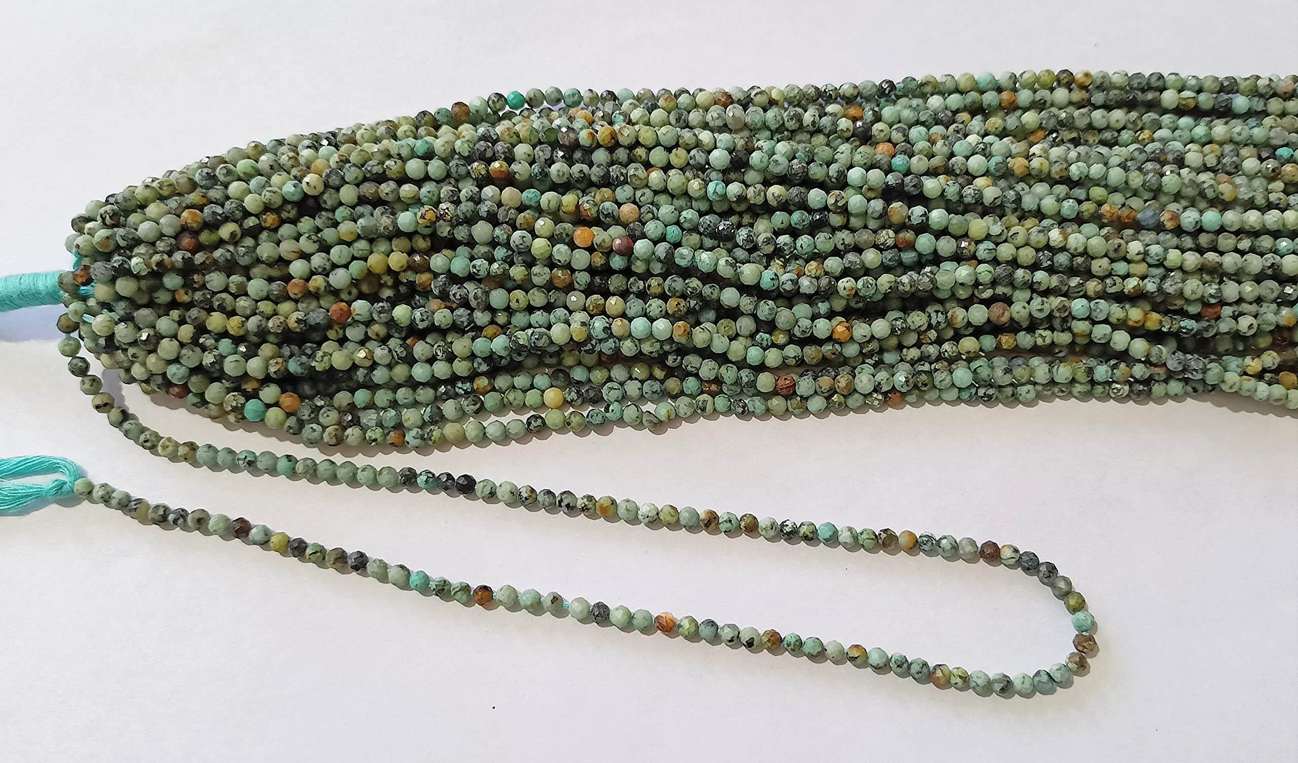 Naturalny tybetański turkus fasetowane okrągłe koraliki około 3 mm | sznurek 30 cm | koraliki do biżuterii DIY - kolczyki, naszyjnik, bransoletka, łańcuszek na kostkę (10)