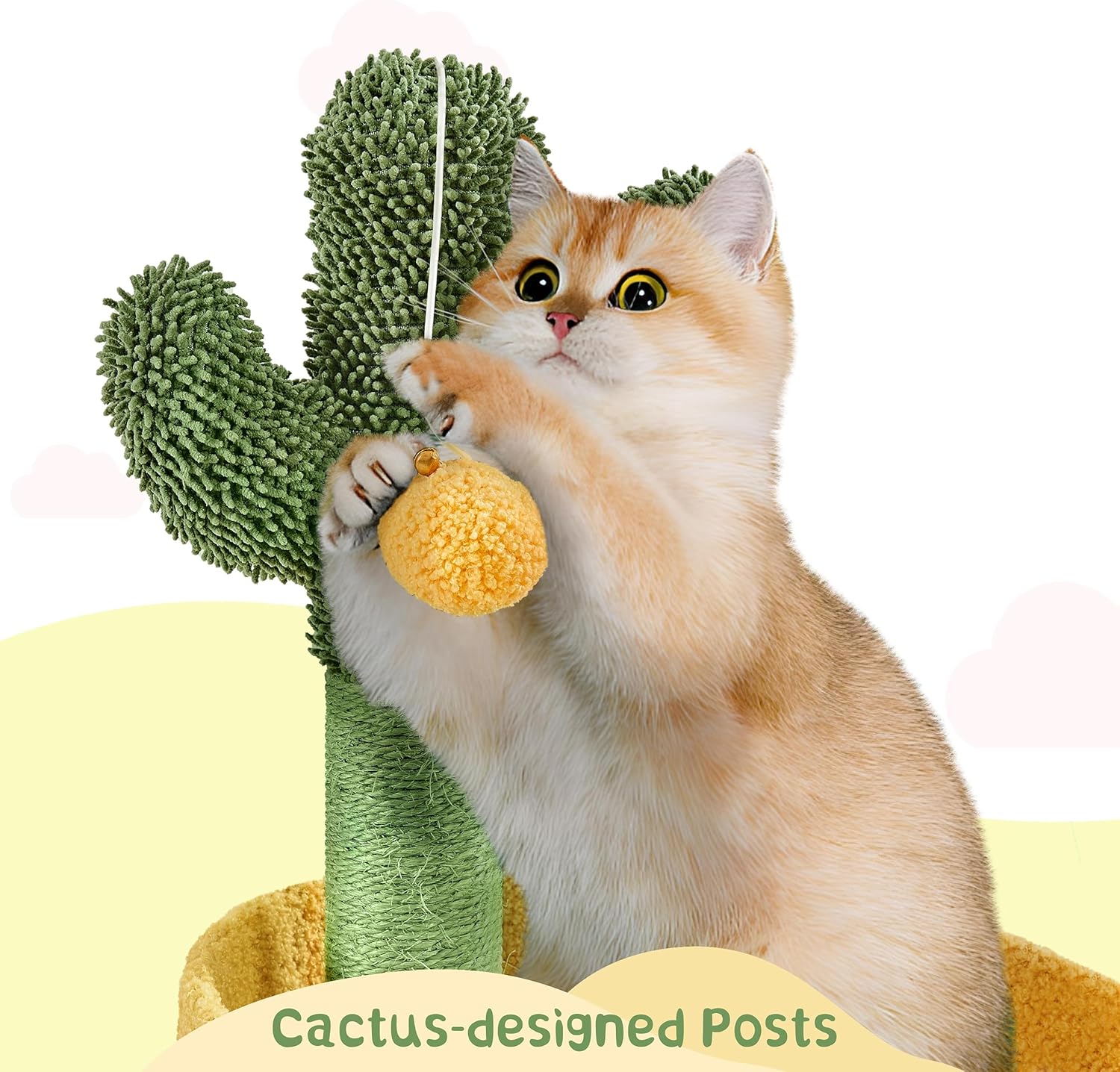 review Yaheetech Cactus Cat Tree, 48.5″ H Oasis-Themed Cat Tower for Indoor Cats, Flower Cat Tree w/ 2-Tiered Condo, Scratching Posts & Fluffy Balls, Cat Activity Center Play House