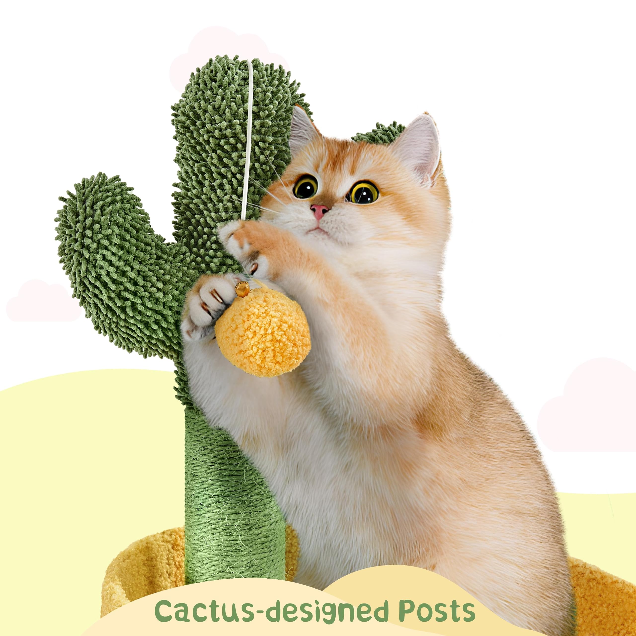 Yaheetech 123 cm Kratzbaum Kaktus Katzenbaum Oase-Thema Mopp/Bouclé-Gewebe | Attraktive Kaktus-Form | FSC-zertifizierte Spanplatten | Platzsparend | mit flauschigen Mopp-Gewebe und Bouclé-Gewebe bezogen