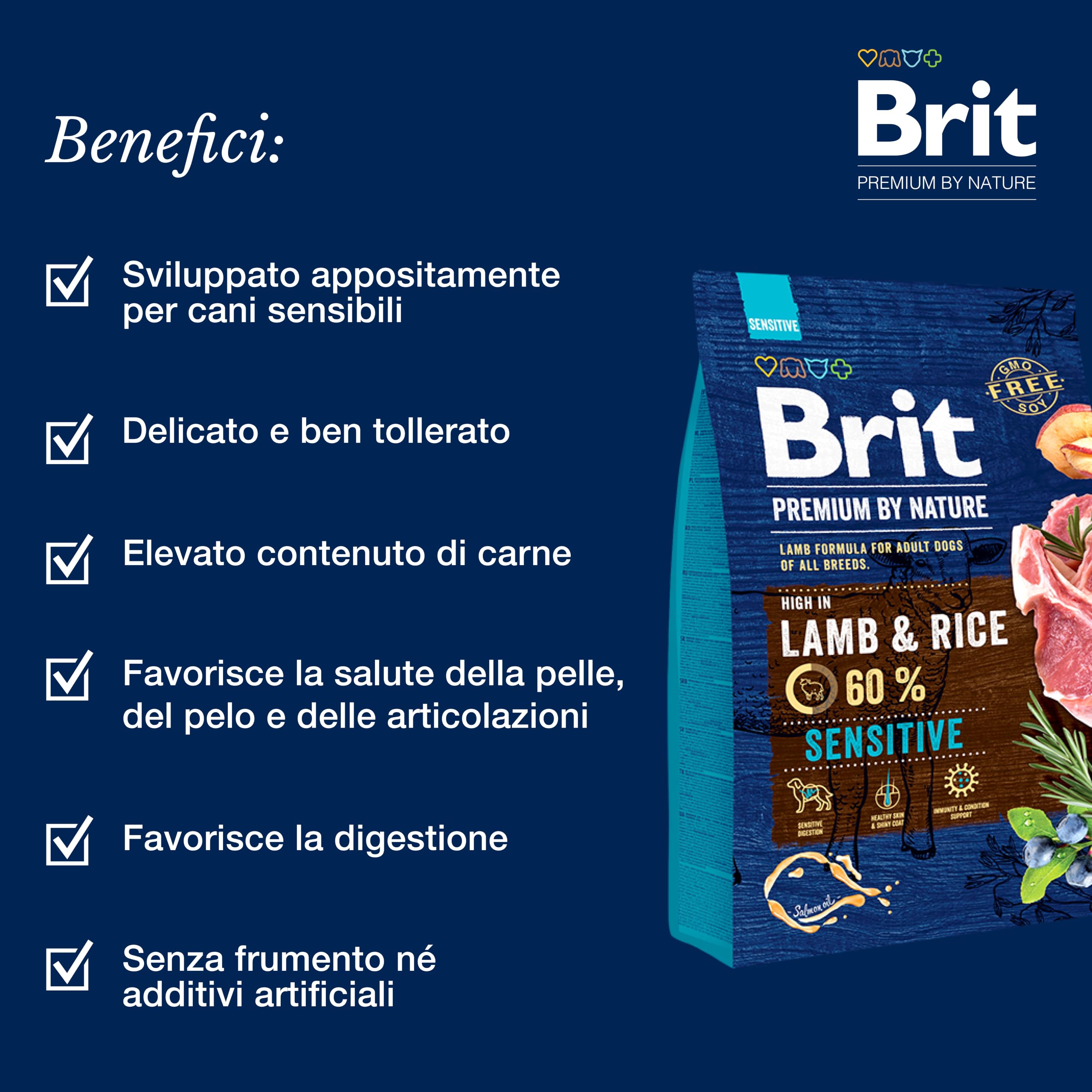 Brit Premium Sensitive, cibo secco con agnello per cani sensibili, 15 kg | Alimento completo a base di agnello per cani sensibili: ipoallergenico, senza cereali e facile da digerire.
