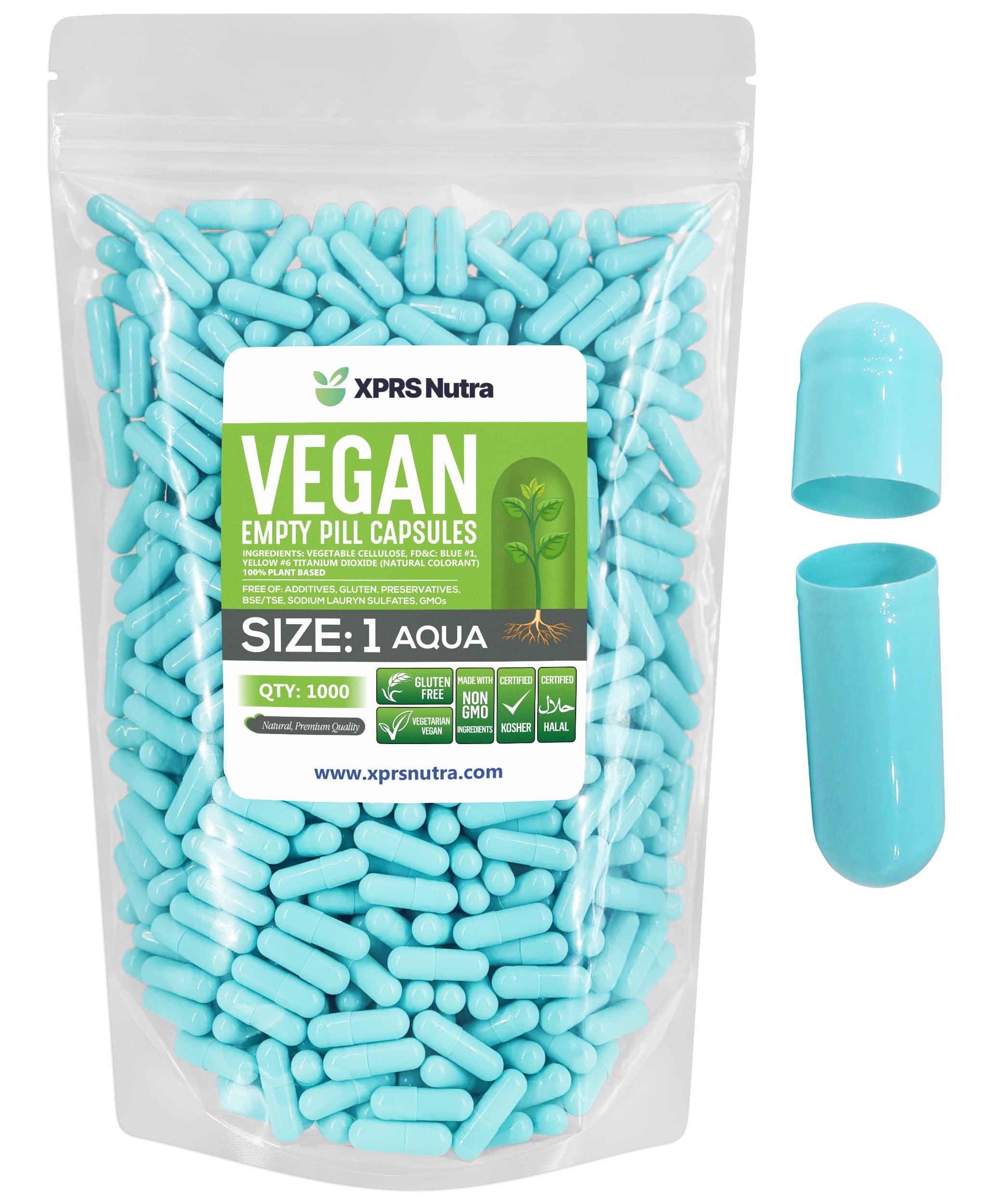 XPRS Nutra Size 1 Empty Capsules - 1000 Count Empty Vegan Capsules - Vegetarian Pills - DIY Vegetable Capsule Filling- Veggie Pill Caps for Do-It-Yourself Supplements (Aqua)