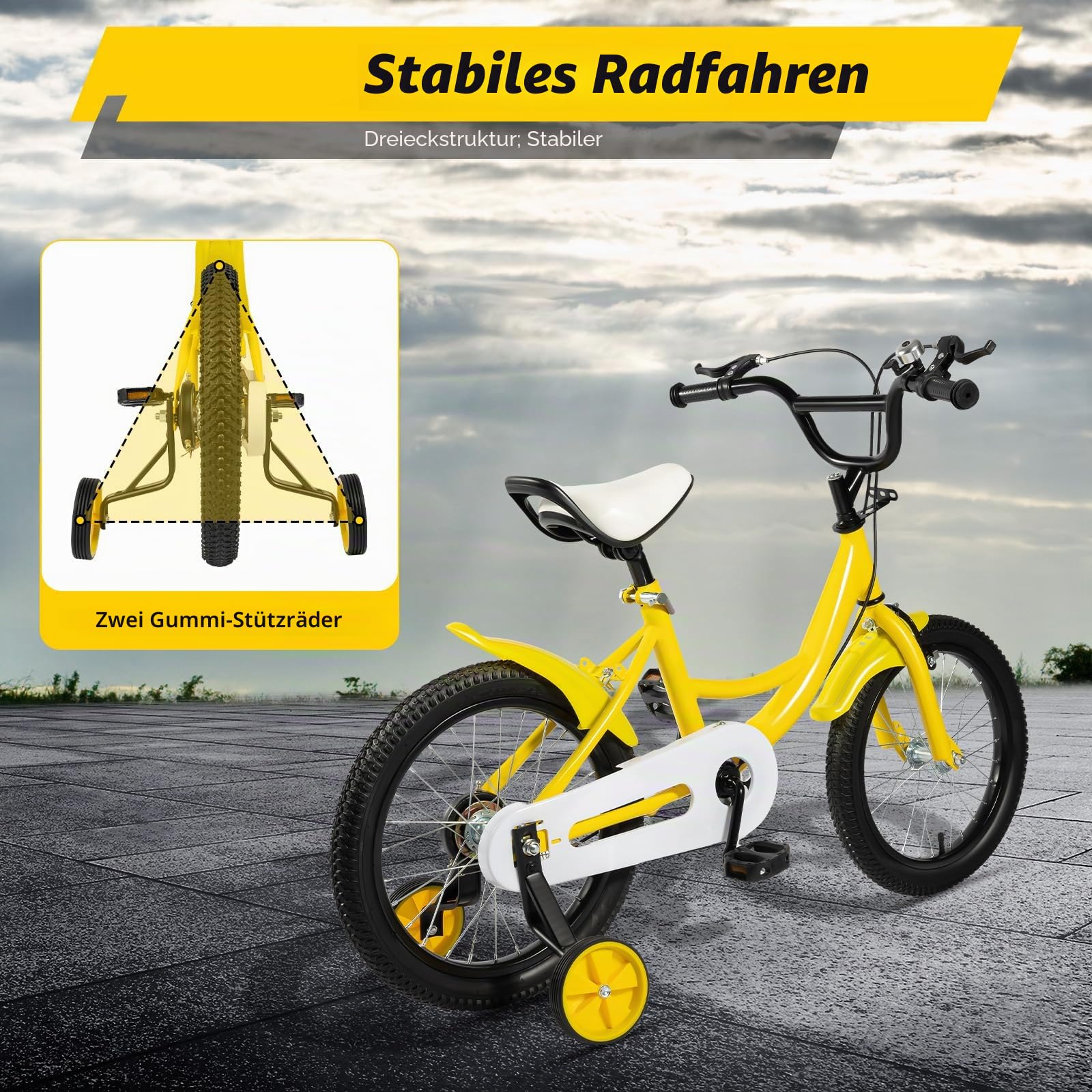 Freestyle Kids Bike 16 Inch Sports Bike for Boys Girls Aged 5-8 Years (gelb)
