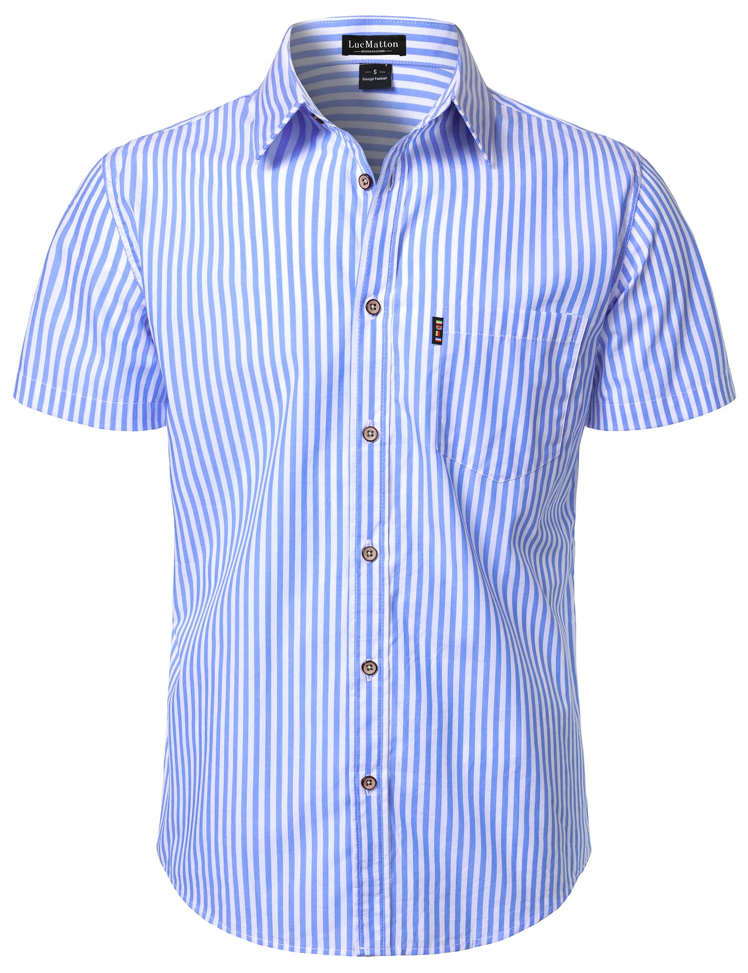 LucMatton Men's Casual Retro Striped Short Sleeve Button Down Shirts Cotton Summer Regular Fit with Pocket