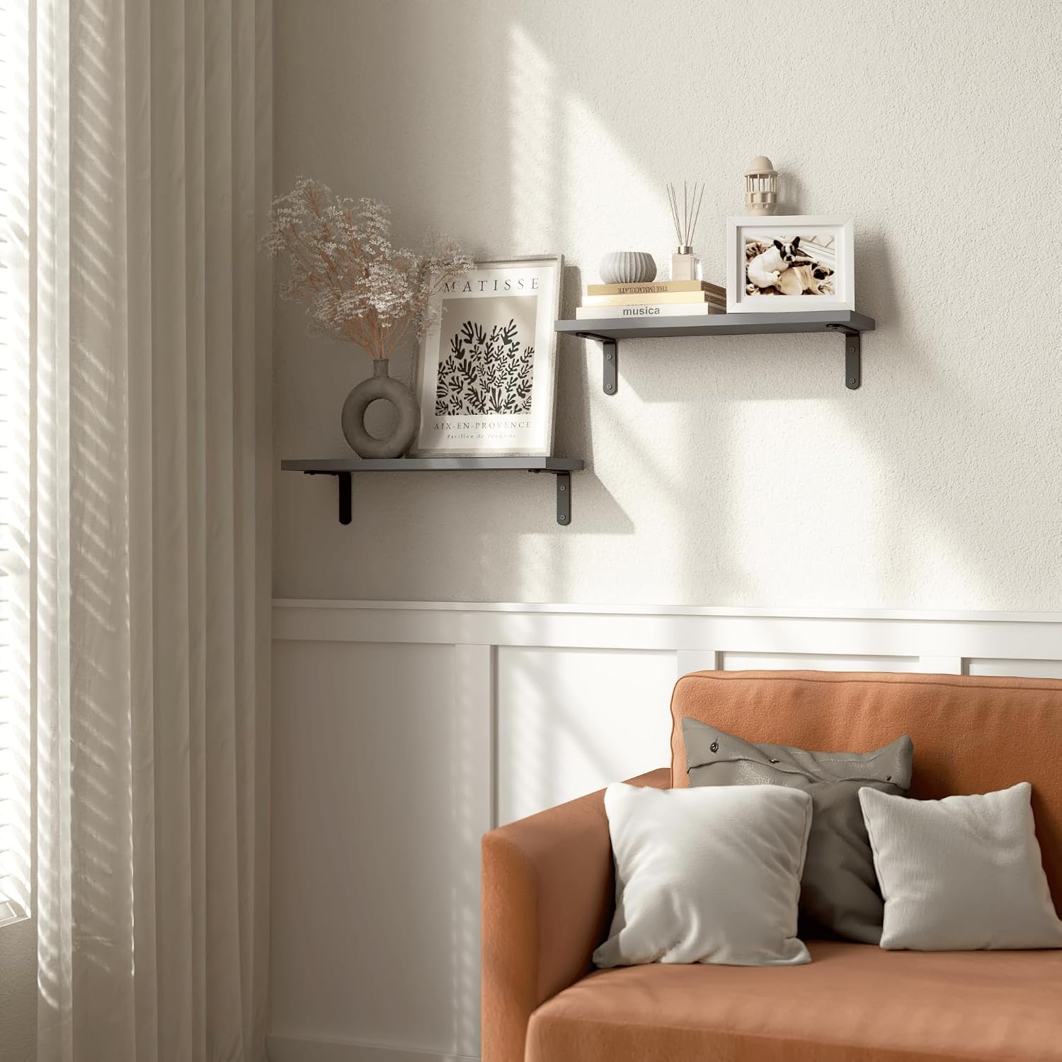 RICHER HOUSE Rustic Wood Floating Shelves, 2-Set Wall Mounted Shelves, 16In image 4