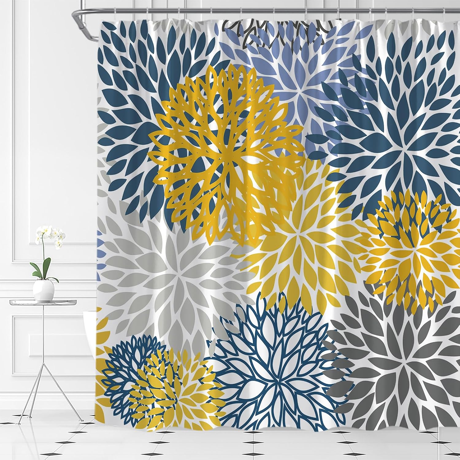 Pink Dahlia Shower Curtain Turquoise Cyan Floral Modern Fashion Geometric Pinnata Fabric for Bathroom Decor Bathtub with Hooks(70" WX70 H)
