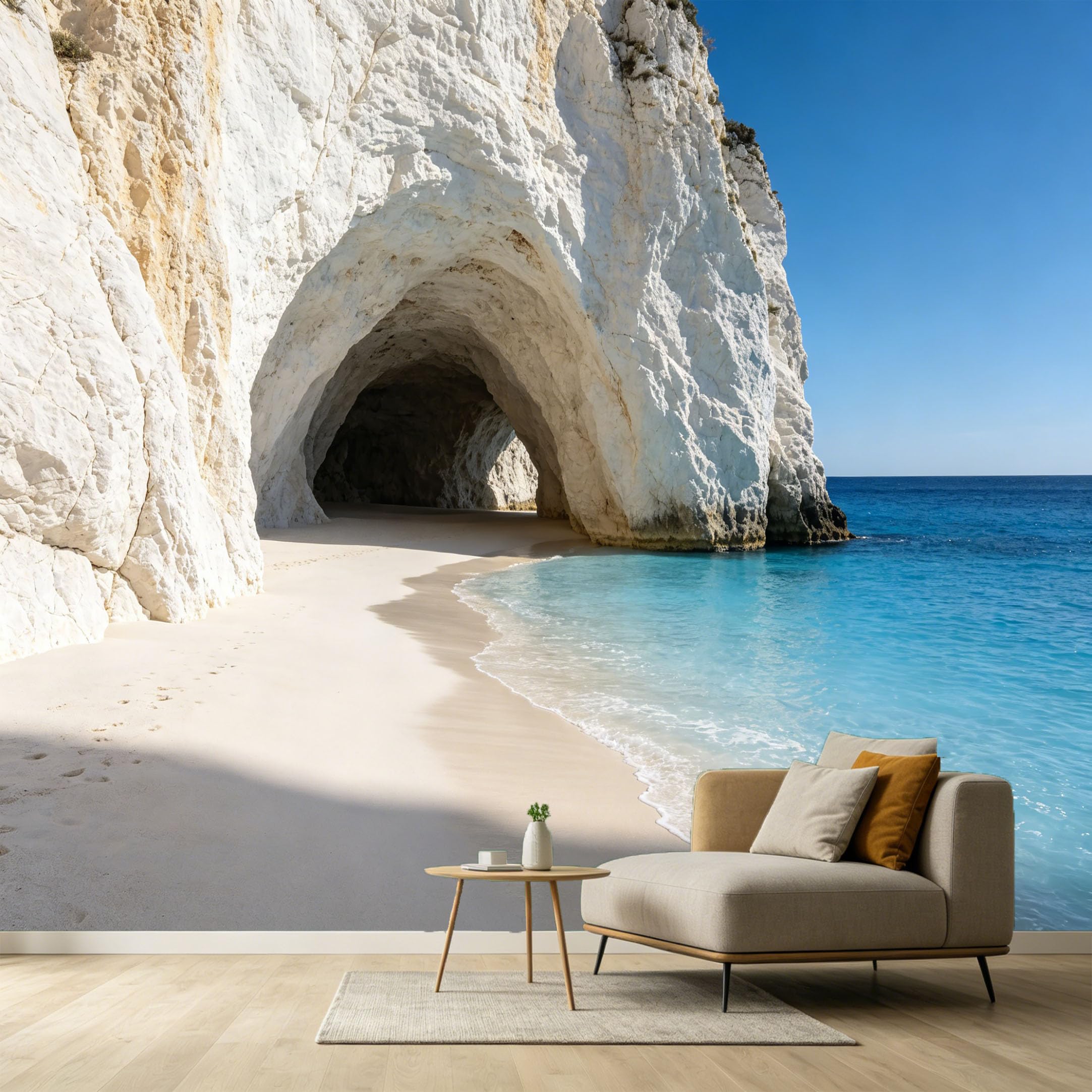 Custom Size Wall Murals Coastal Marine Landscape White Cliff Sea Cave Blue Ocean SelfAdhesive Wall Fabric Removable Large Wallpaper for Photo Living Room