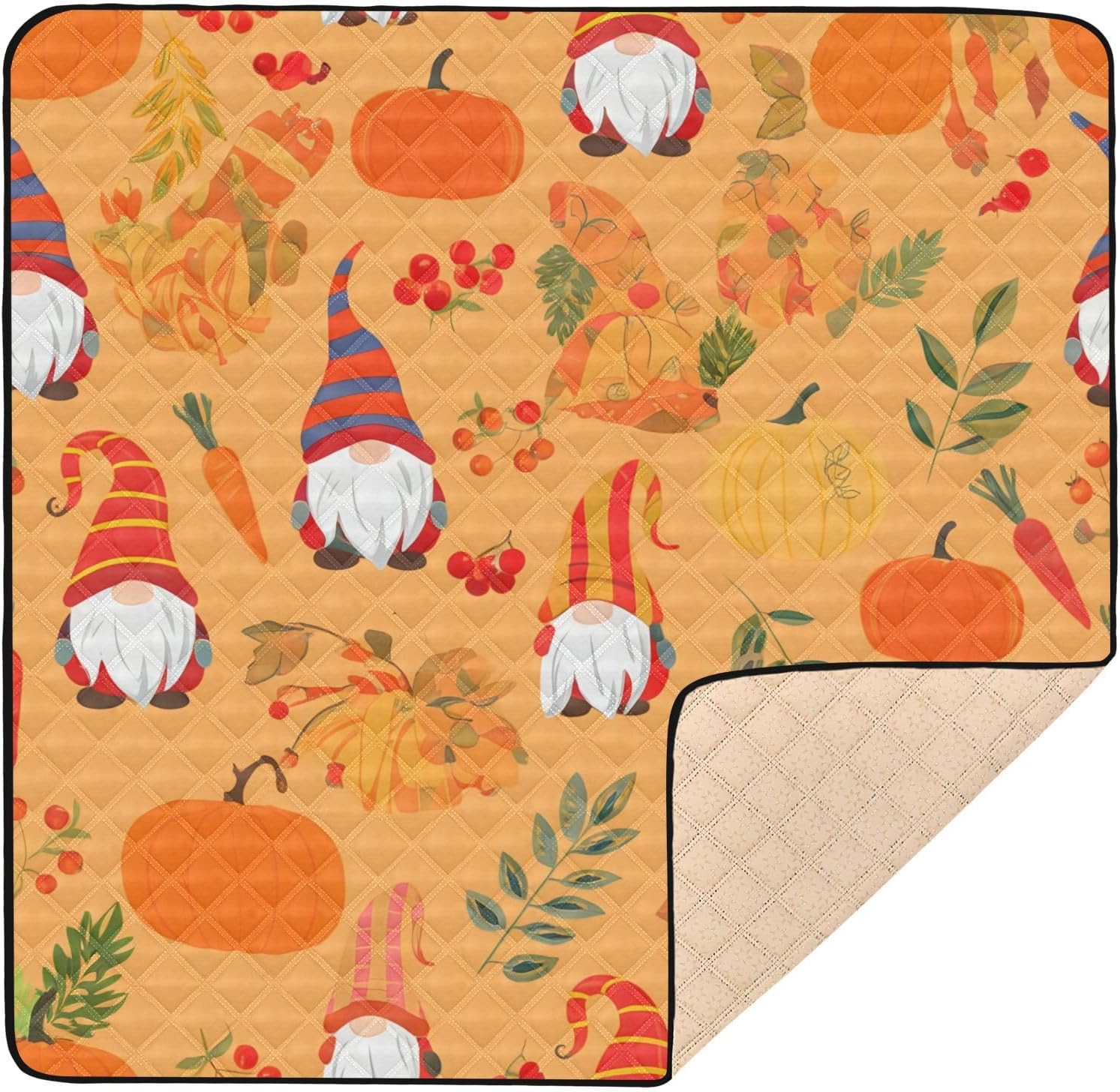Cute Little Dwarves & Pumpkins Baby Play Mat, 50“ X 50” Washable Folding Crawling Mat, Baby Floor Mat, Soft, Non-Slip