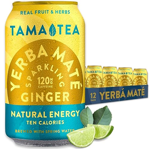 Yerba Mate Espumante de Jengibre por Tama Tea - Bebida Energética Natural Sin Azúcar con Frutas y Hierbas Reales - Alternativa Saludable de Bebida