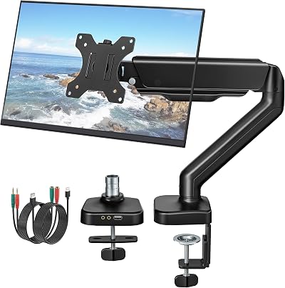 monTEK Single Monitor Arm with USB Ports for 17-32" Screen up to 19.8 lbs