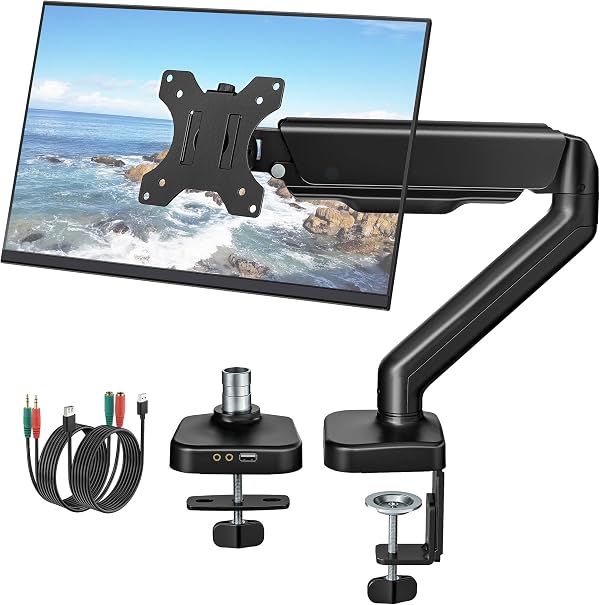 monTEK Single Monitor Arm with USB Ports for 17-32" Screen up to 19.8 lbs