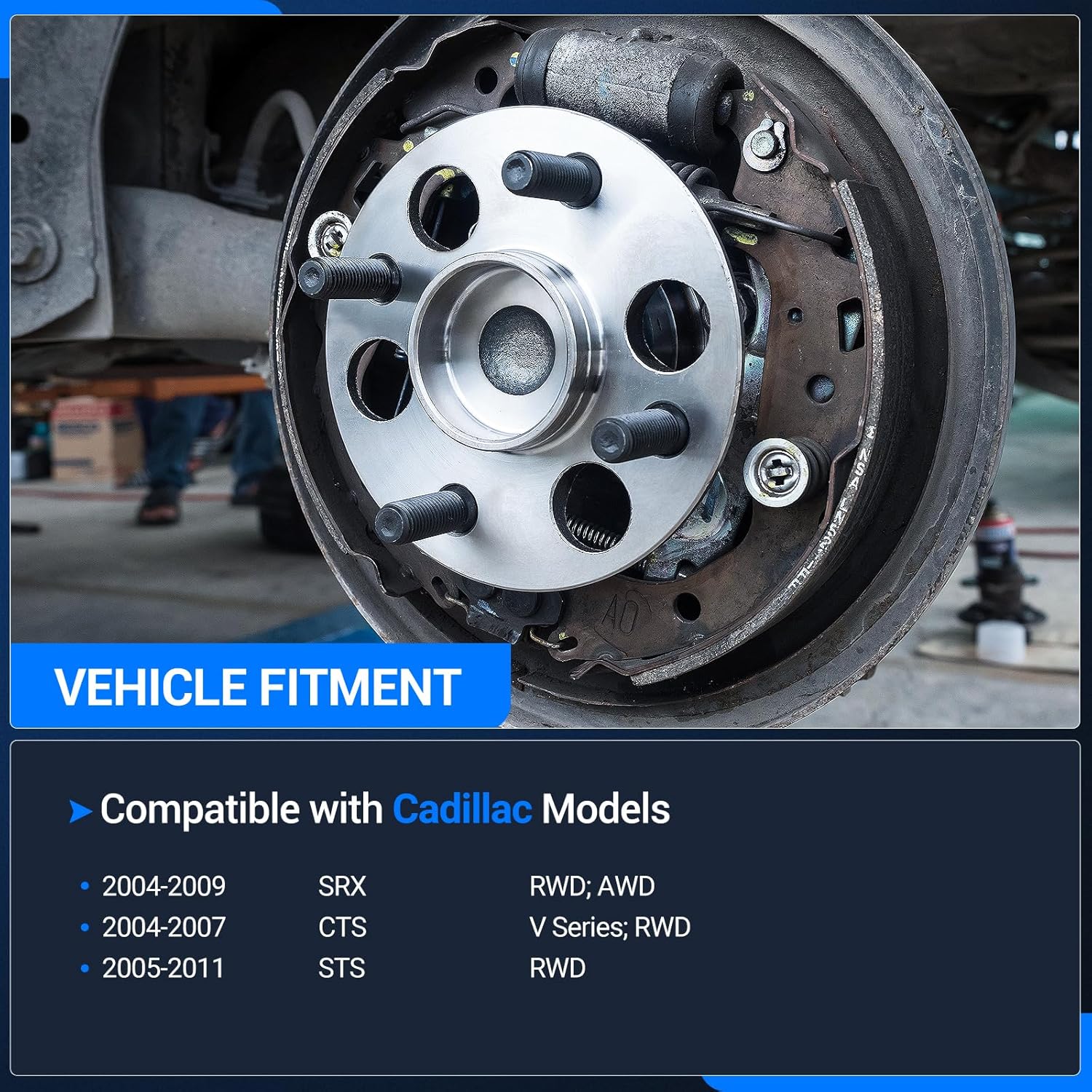 Autoround 512243 RWD/AWD Rear Wheel Bearing and Hub Assembly Compatible with Cadillac SRX 2004-2009, CTS 2004-2007, STS 2005-2011, 6 Lug w/ABS, Set of 2