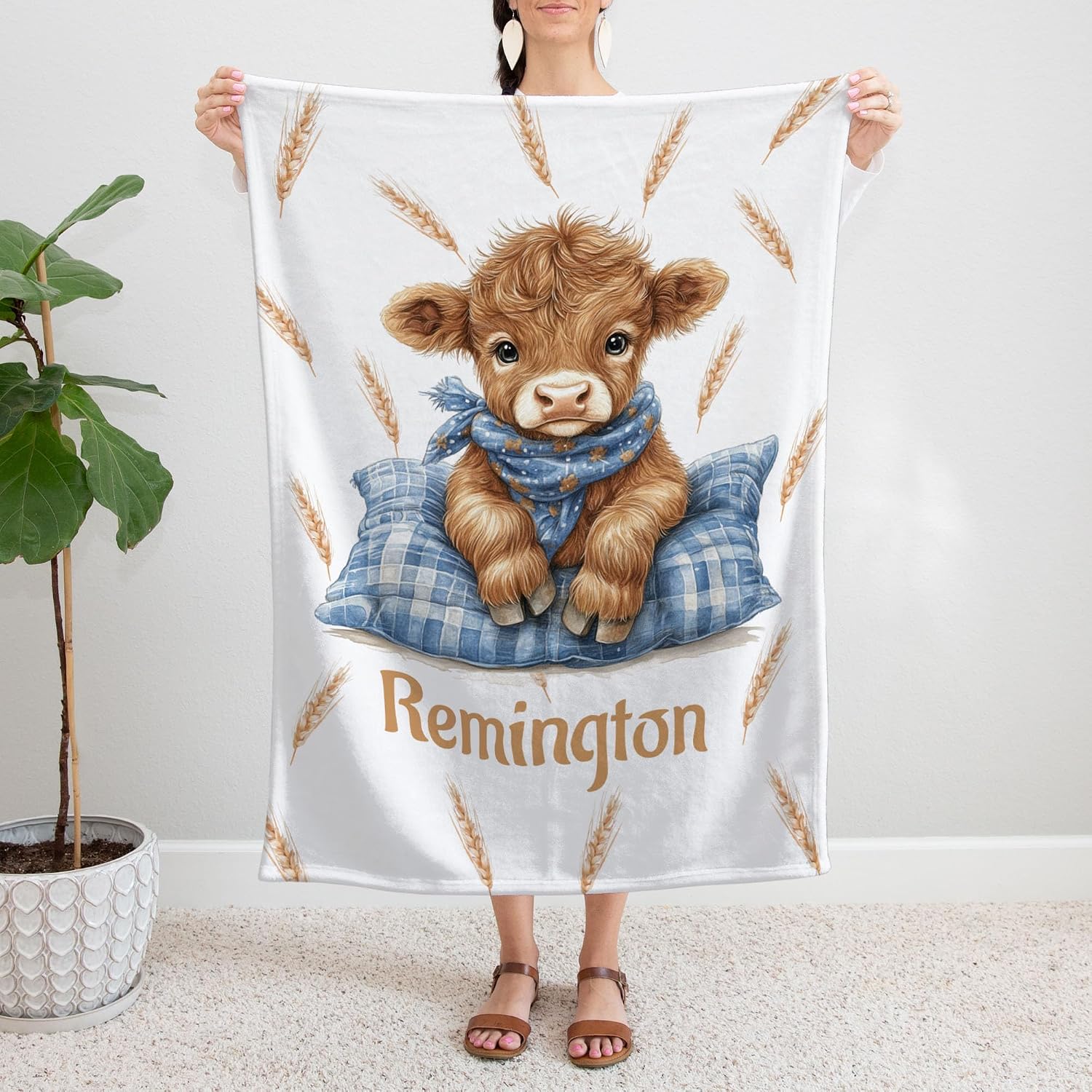 Baby Highland Cow Personalized Baby Boy Name Blanket (30 x 40 Baby)