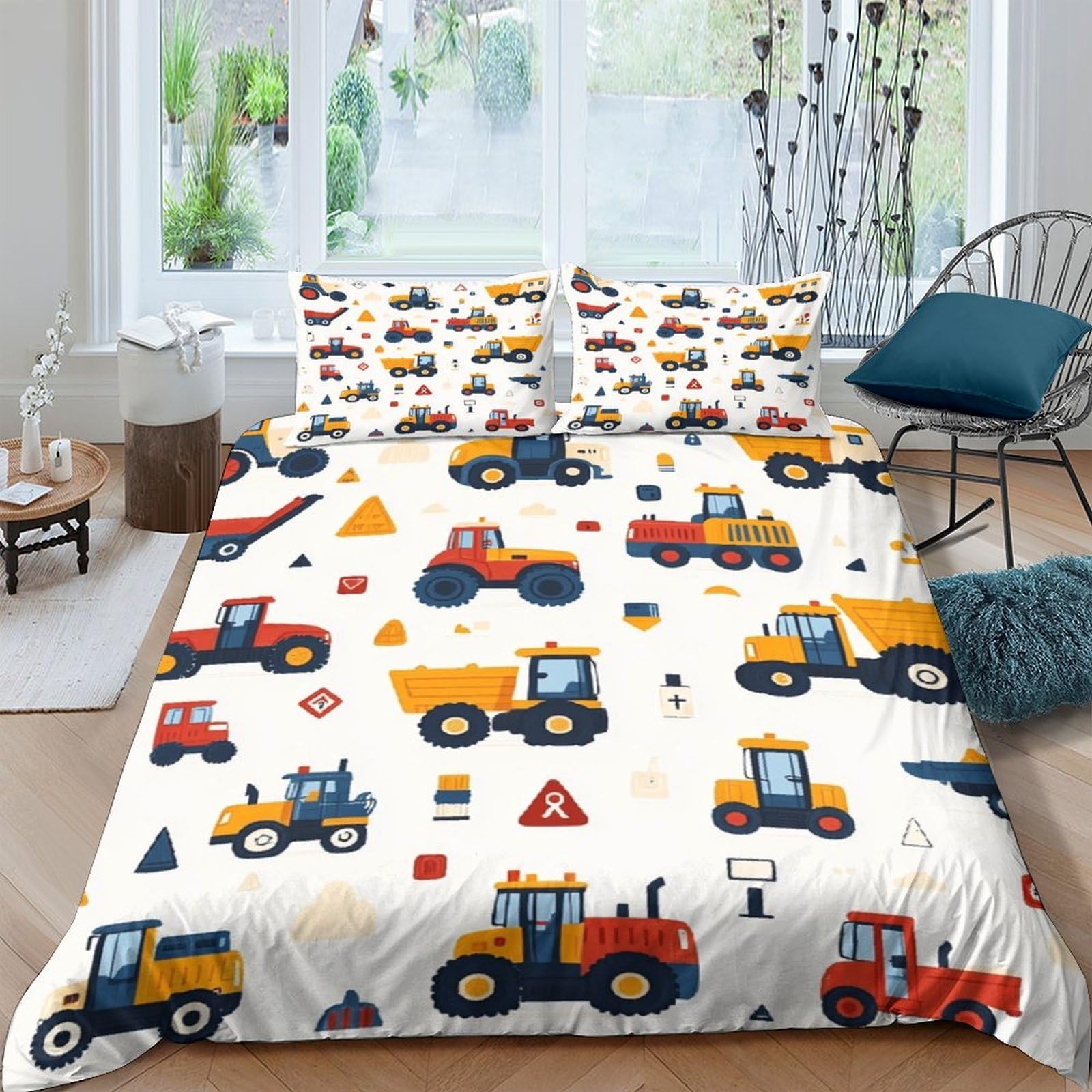 Ctjqhvkz Style-6 3D Printed Construction Vehicles Fitted Sheet Microfiber Colorful Trucks Bed Cover For Bedroom Guest Room Decor Single（135X200cm）
