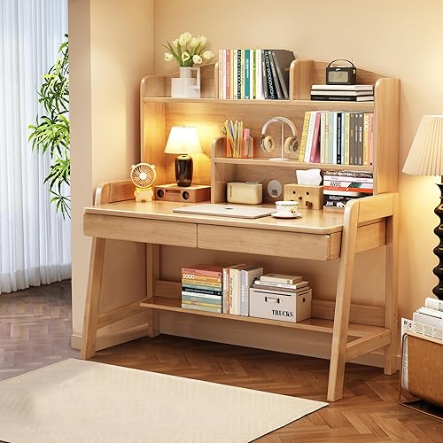 Miniatura 8 de Escritorio para niños, mesa para niños con cajones y estantería, escritorio de madera para niños, estación de trabajo de computadora de aprendizaje