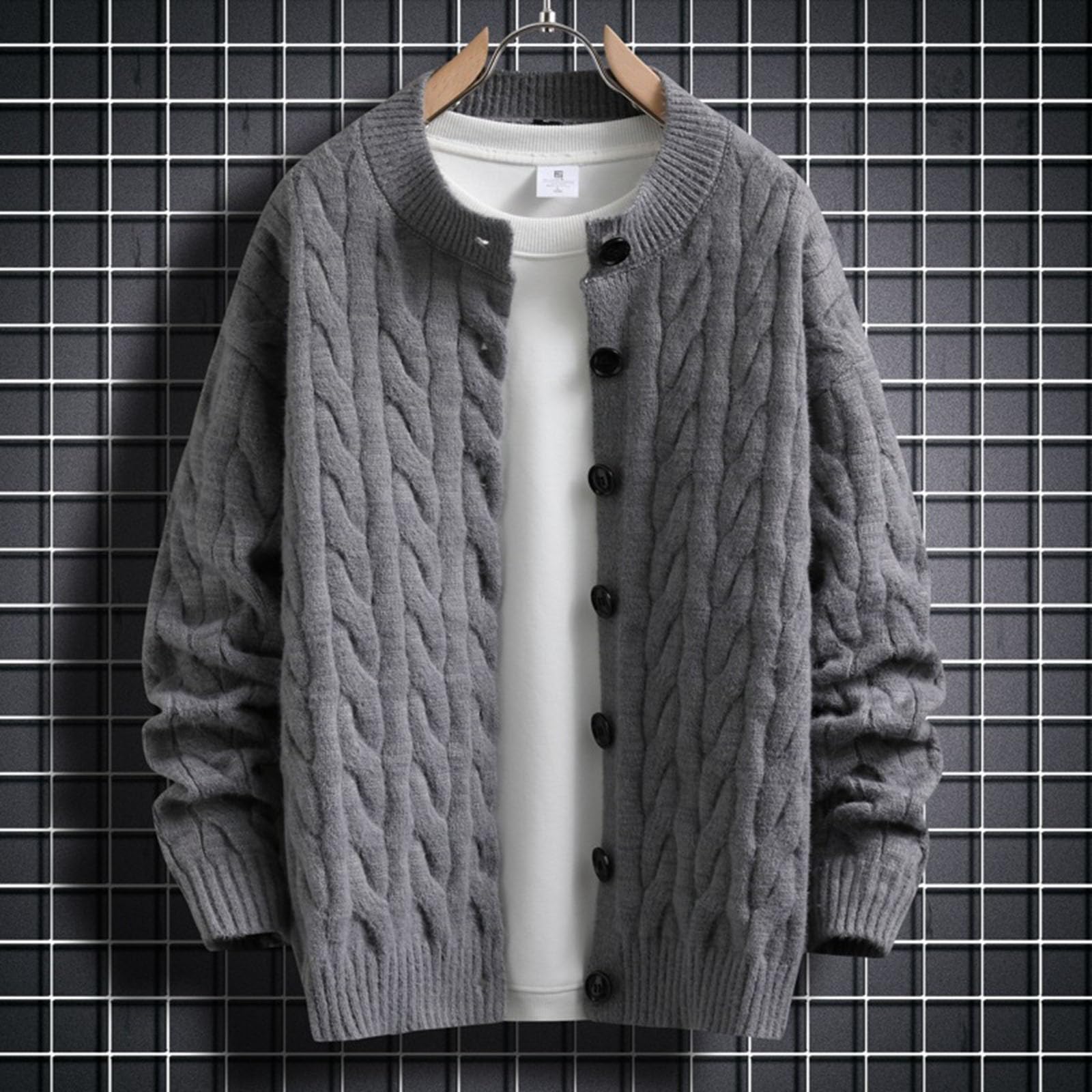 Genérico Cardigan Hombre Invierno, Chaqueta De Lana para Hombre con Cuello Jersey Elástico Manga Larga De Punto con Botones Elegante Y Ajustado Suéter Ligero Y Cárdigan Suéter Otoño Invierno