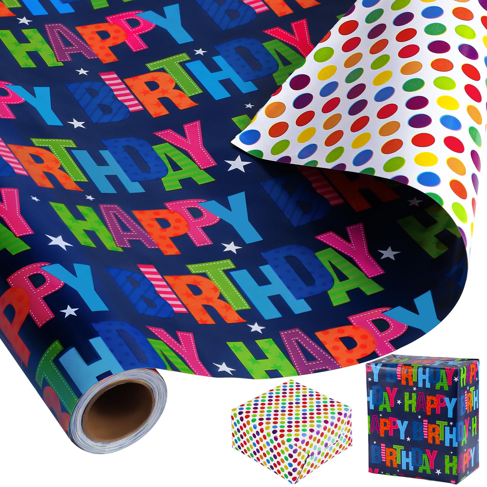 woricReversible Happy Birthday Wrapping Paper for Boys Girls Kids 17 Inch x 36 Feet Happy Birthday Lettering Gift Wrapping Paper for Party, Baby Shower, HolidayThe Forest Stewardship Council