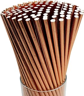 150-Pack Biodegradable Rose Gold Paper Straws - Cake Pop Sticks for Weddings, Birthdays, Anniversaries, Holiday Celebrations - Disposable Drinking Straws and Party Supplies