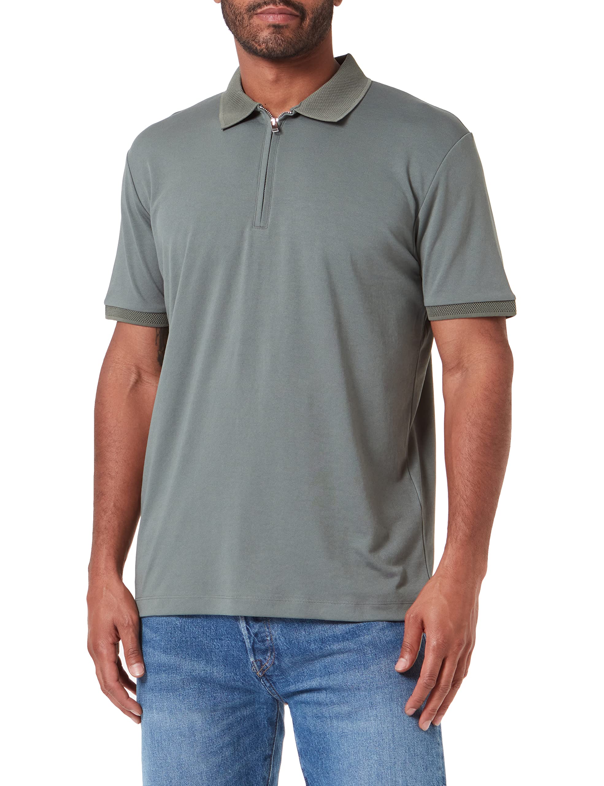 SELECTED HOMME Men's Slhfave Zip SS Polo Shirt, Agave Green, M