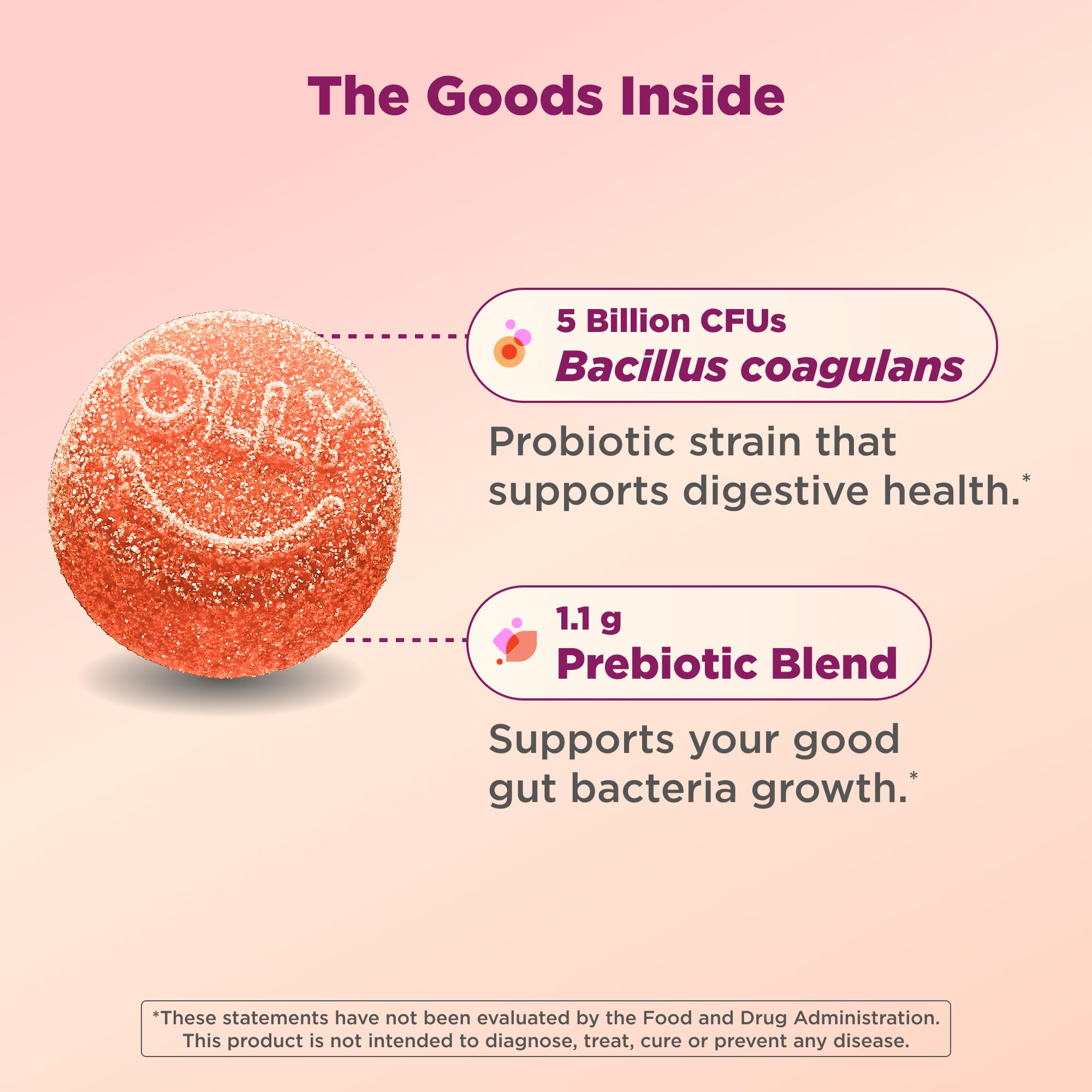 OLLY Probiotic + Prebiotic Gummy, 500 million CFUs, Peachy Peach - 30 Count — Amazon image 2