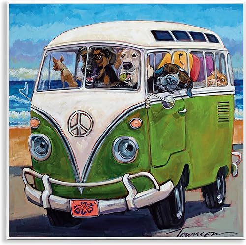 Stupell Industries Placa de pared con diseño retro de perros conduciendo furgoneta de verano, diseño de CR Townsend, 12 x 12 pulgadas, multicolor disponible en Yaxa Colombia