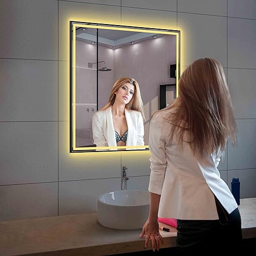 Miniatura 7 de Espejo de baño LED de 36 x 36 pulgadas con antiempañamiento, regulador, temperatura de color ajustable, espejo LED inteligente para baño con marco