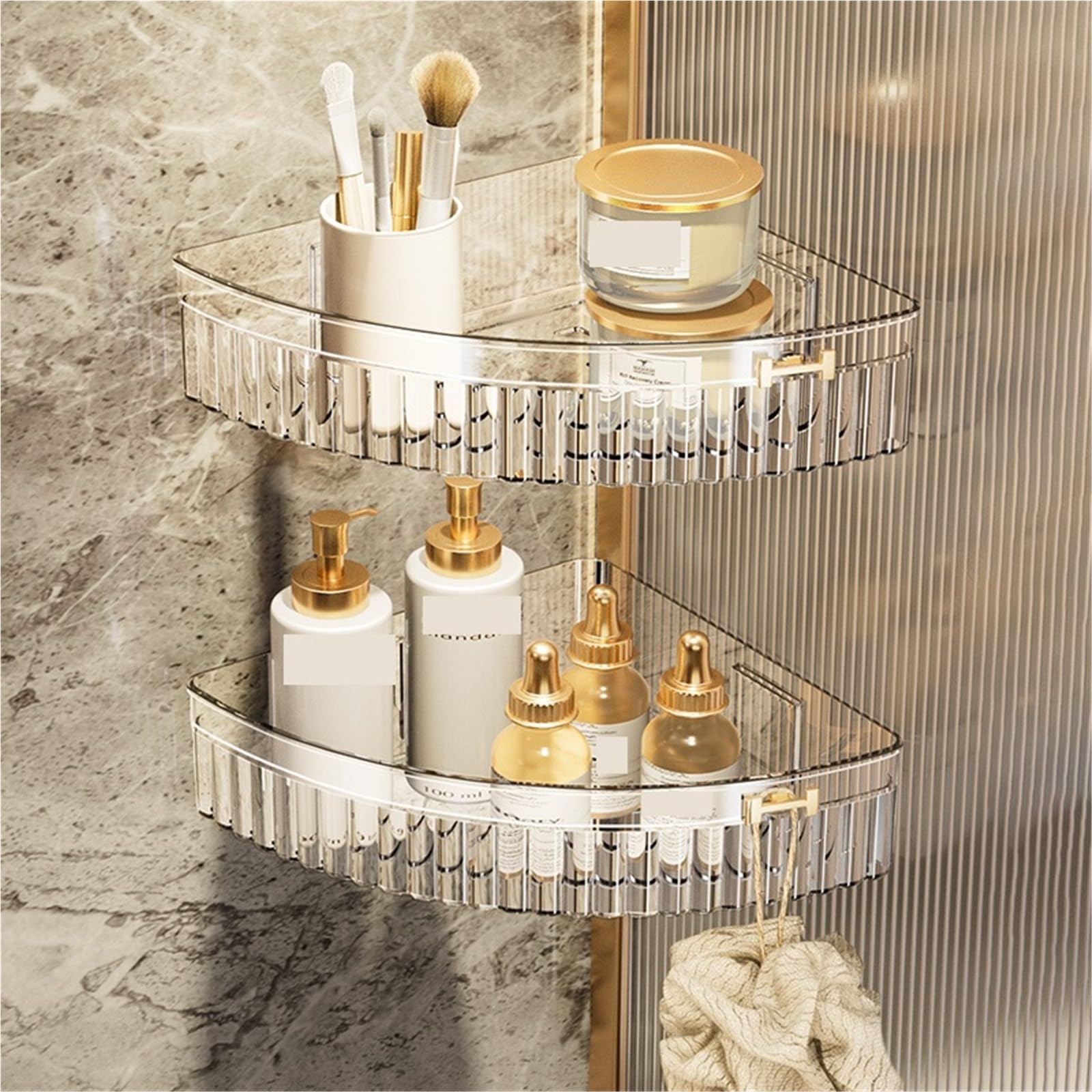 Estante Ducha Esquina Colgante de pared triangular | Estante de almacenamiento, baño no perforado, accesorios organizadores de cajas de esquina(2 piece-05)