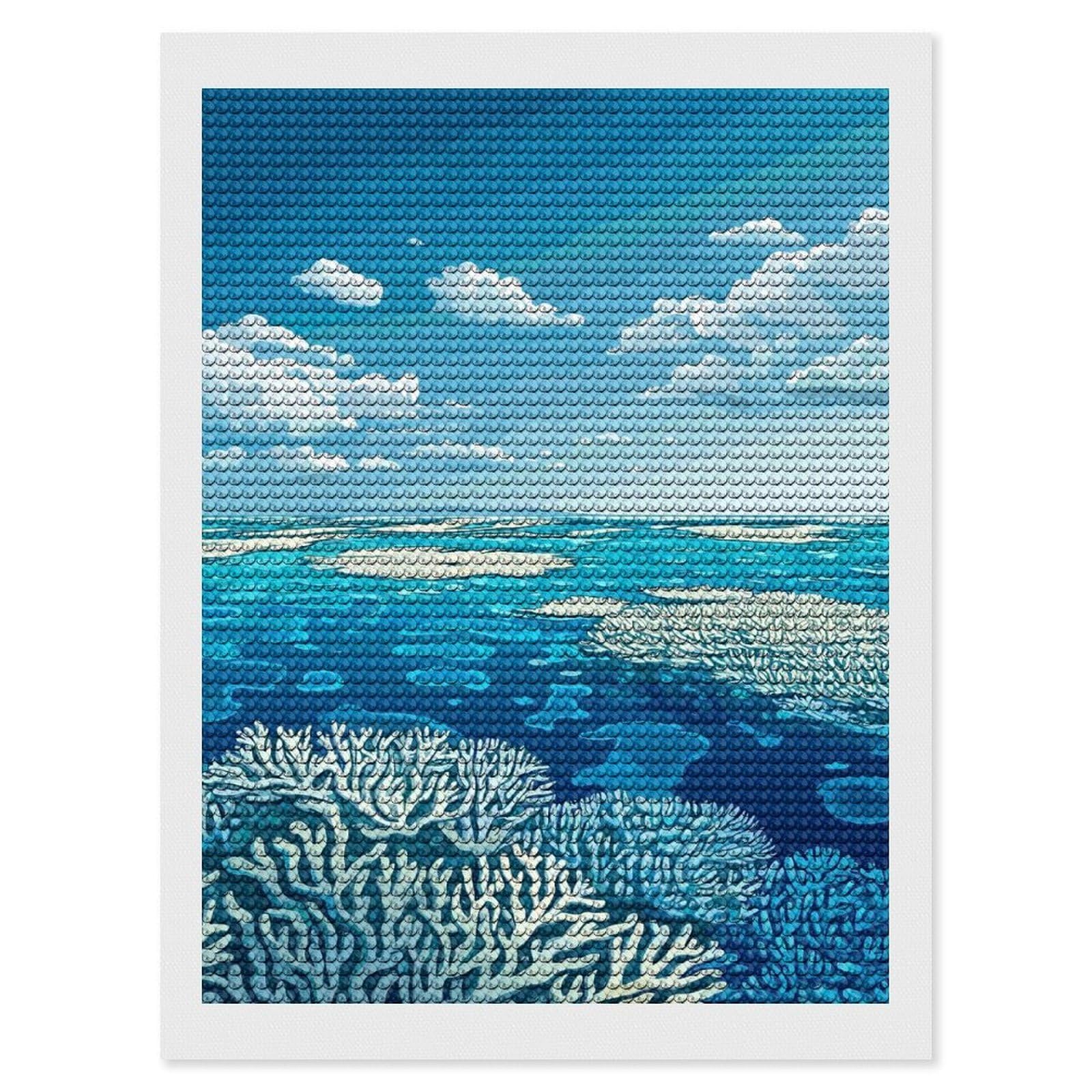 Junmoney Coral Reef Under Blue Sky(2) Diamond Painting Set 12"x16", Modern Decor, for Beginners, Printed Canvas, Thoughtful Handmade Gift, with Tool Kit